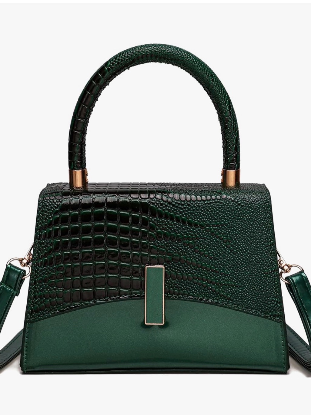 Women's Green Croc-Embossed Satchel Handbag